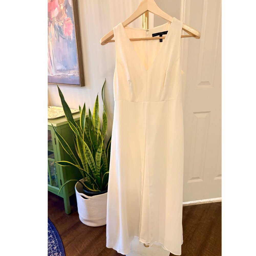 White House Black Market Flowy Wide Leg Overlay Ivory Jumpsuit 6P - Picture 3 of 12